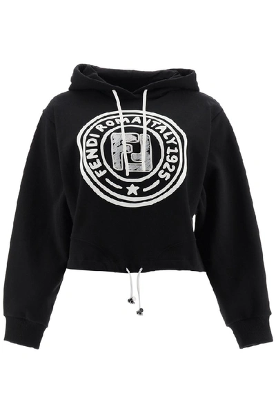 Shop Fendi Logo Stamp Hoodie In Black