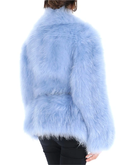 Shop Prada Belted Fur Coat In Blue