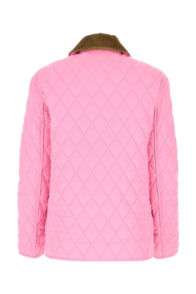 Shop Burberry Corduroy Collar Diamond Quilted Jacket In Pink