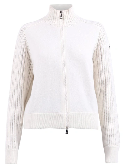 Shop Moncler Zipped Cardigan In White