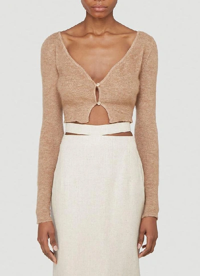 Shop Jacquemus Alzou Cropped Knitted Cardigan In Brown