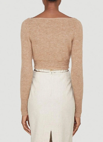 Shop Jacquemus Alzou Cropped Knitted Cardigan In Brown
