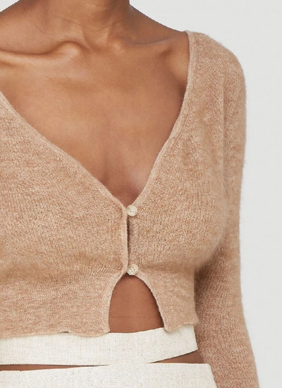 Shop Jacquemus Alzou Cropped Knitted Cardigan In Brown