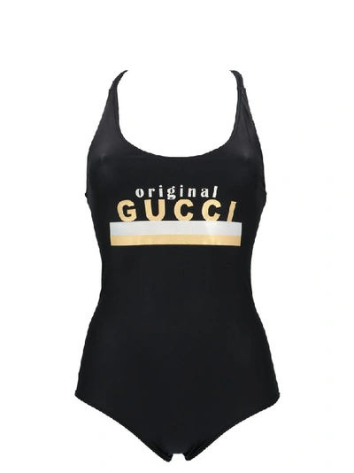 Shop Gucci Original Print Swimsuit In Black