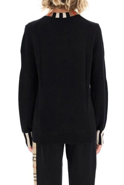 Shop Burberry Icon Stripe Trim Sweater In Black