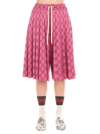 Shop Gucci All Over Logo Pleated Shorts In Multi