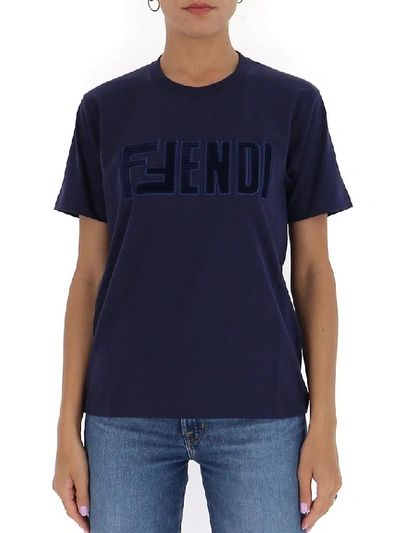 Shop Fendi Logo Embroidered T In Blue