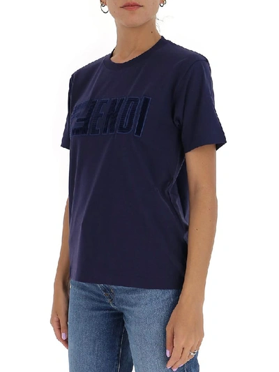 Shop Fendi Logo Embroidered T In Blue