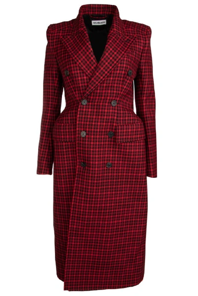 Shop Balenciaga Hourglass Plaid Double In Red