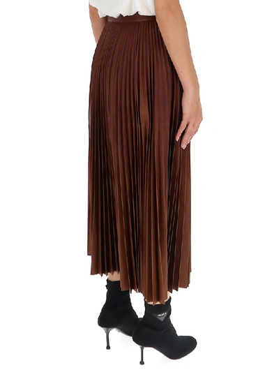 Shop Prada Pleated Midi Skirt In Brown