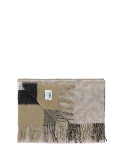 Shop Burberry Reversible Monogram Check Scarf In Beige