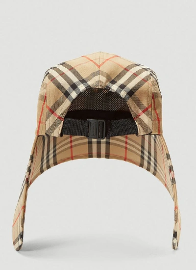 Shop Burberry Logo Appliqué Vintage Check Bonnet Cap In Beige