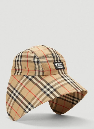 Shop Burberry Logo Appliqué Vintage Check Bonnet Cap In Beige