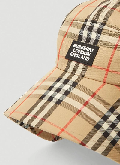 Shop Burberry Logo Appliqué Vintage Check Bonnet Cap In Beige