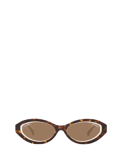 Pre-owned Chanel Oval Frame Sunglasses In Brown