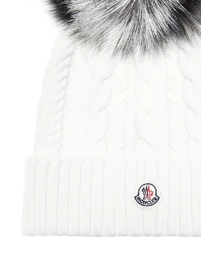 Shop Moncler Logo Patch Pompom Beanie In White