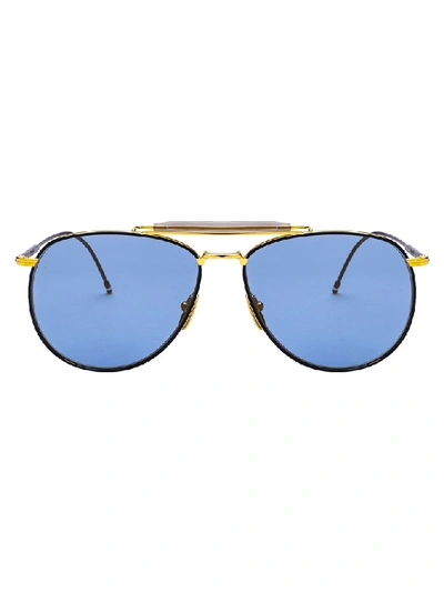Shop Thom Browne Eyewear Aviator Frame Sunglasses In Gold
