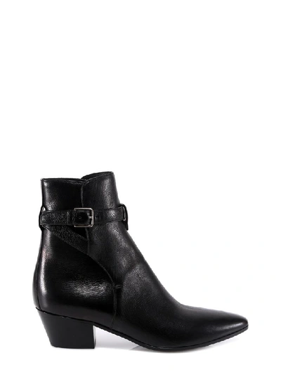 Shop Saint Laurent Buckle Detail Ankle Boots In Black