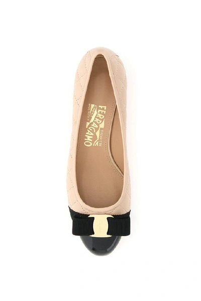 Shop Ferragamo Salvatore  Vara Bow Quilted Pumps In Beige