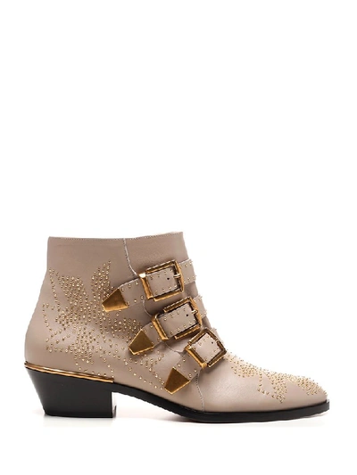 Shop Chloé Susanna Embellished Ankle Boots In Beige
