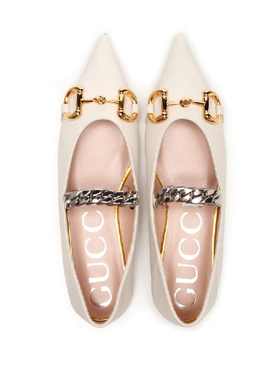 Shop Gucci Horsebit Flat Shoes In White