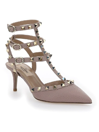 Shop Valentino Garavani Rockstud Ankle Strap Pumps In Beige