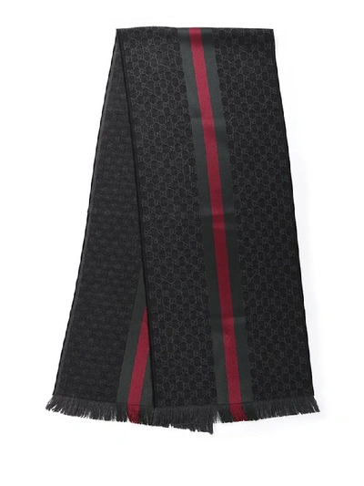Shop Gucci Gg Jacquard Web Knitted Scarf In Black