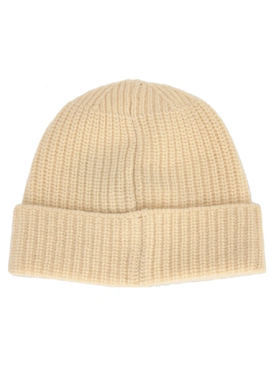 Shop Stone Island Ribbed Knitted Beanie In Beige