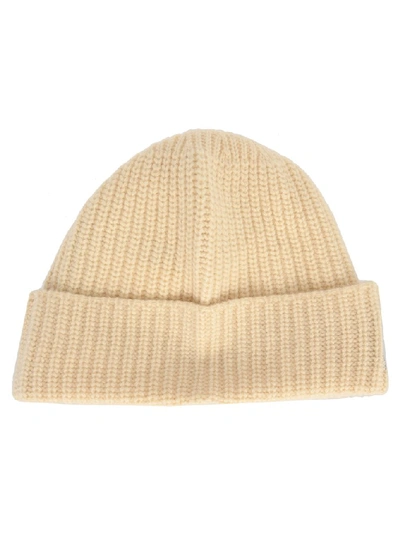 Shop Stone Island Ribbed Knitted Beanie In Beige