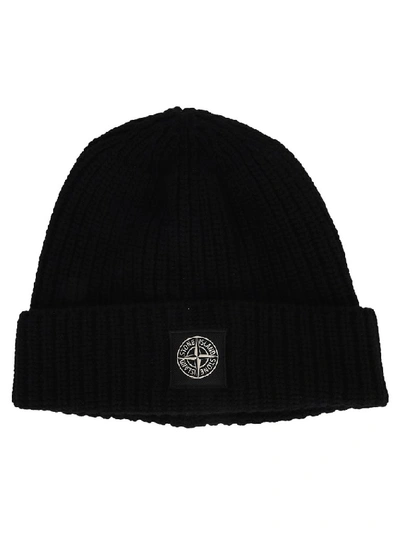 Shop Stone Island Ribbed Knitted Beanie In Black