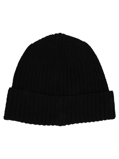 Shop Stone Island Ribbed Knitted Beanie In Black