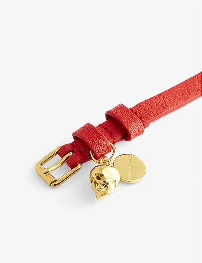 Shop Alexander Mcqueen Double-wrap Charm-embellished Leather Bracelet In Red/gold