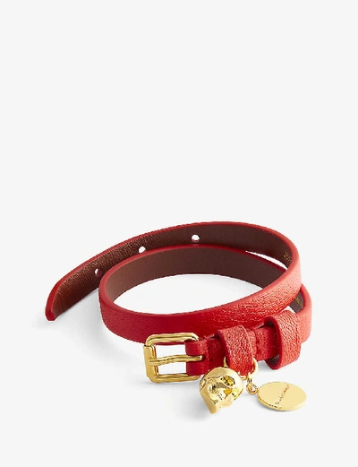 Shop Alexander Mcqueen Double-wrap Charm-embellished Leather Bracelet In Red/gold