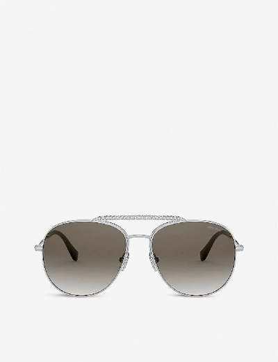 Shop Miu Miu Mu 53vs 57 Aviator Round-framed Metal Sunglasses In Silver (silver)