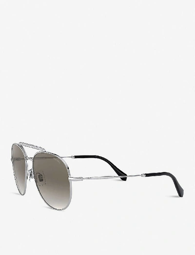 Shop Miu Miu Mu 53vs 57 Aviator Round-framed Metal Sunglasses In Silver (silver)