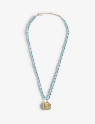 Shop Hermina Athens Hermis Yellow Gold-plated Sterling Silver And Turquoise Necklace In Gold & Turquoise