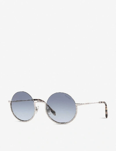 Shop Miu Miu Women's Silver Mu 69us Round Sunglasses