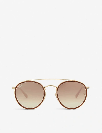 Shop Ray Ban Ray-ban Women's Gold Rb3647 Round-frame Sunglasses