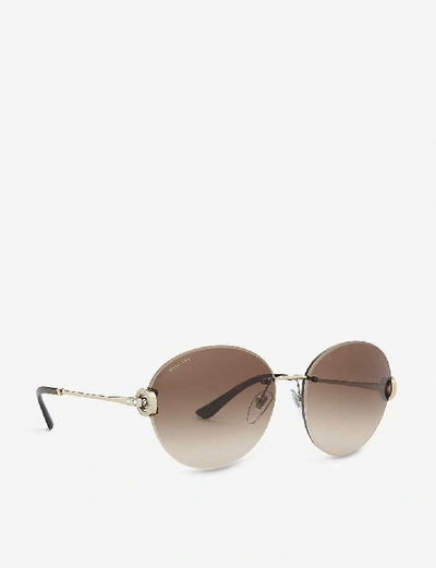 Shop Bvlgari Bv6091 Round-frame Sunglasses In Gold