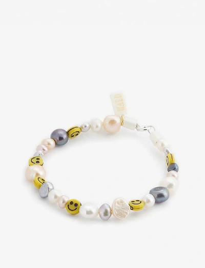 Shop Wald Berlin Smiley Dude Smiley Dude Pearl And Glass Bracelet In Multi Pearl & Yellow