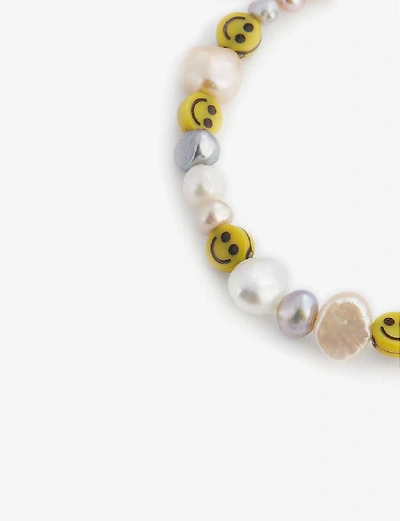 Shop Wald Berlin Smiley Dude Smiley Dude Pearl And Glass Bracelet In Multi Pearl & Yellow