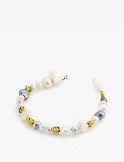 Shop Wald Berlin Smiley Dude Smiley Dude Pearl And Glass Bracelet In Multi Pearl & Yellow