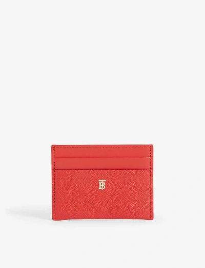 Shop Burberry Sandon Leather Card Holder In Bright Red