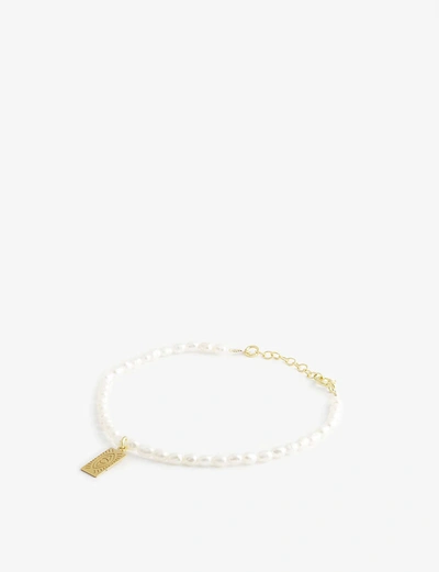 Shop Hermina Athens Hermina Tag Yellow Gold-plated Sterling Silver And Pearl Bracelet In Gold & Pearl
