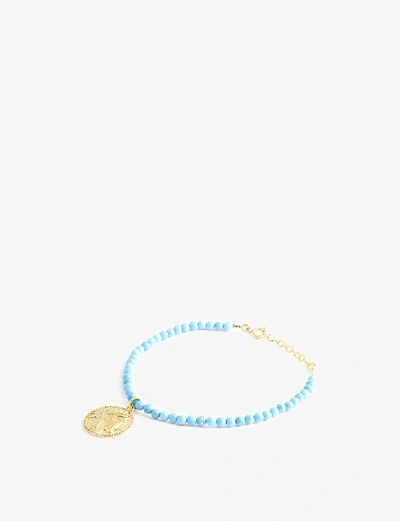 Shop Hermina Athens Athena Yellow Gold-plated Sterling Silver And Turquoise Bracelet In Gold & Turquoise