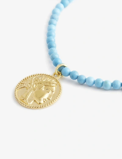 Shop Hermina Athens Athena Yellow Gold-plated Sterling Silver And Turquoise Bracelet In Gold & Turquoise
