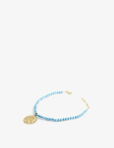 Shop Hermina Athens Athena Yellow Gold-plated Sterling Silver And Turquoise Bracelet In Gold & Turquoise