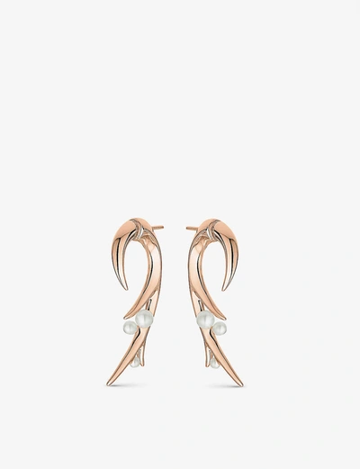 Shop Shaun Leane Cherry Blossom Rose Gold-plated Vermeil Silver And Pearl Earrings In Rose Gold Vermeil