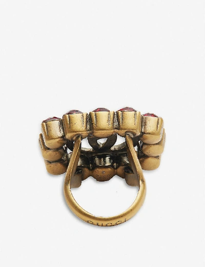 Shop Gucci Marmont Gold-toned And Crystal Ring In Brass