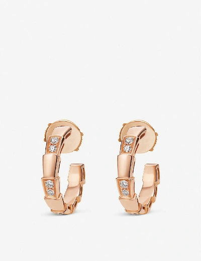 Shop Bvlgari Serpenti Viper 18ct Rose-gold And Diamond Earrings